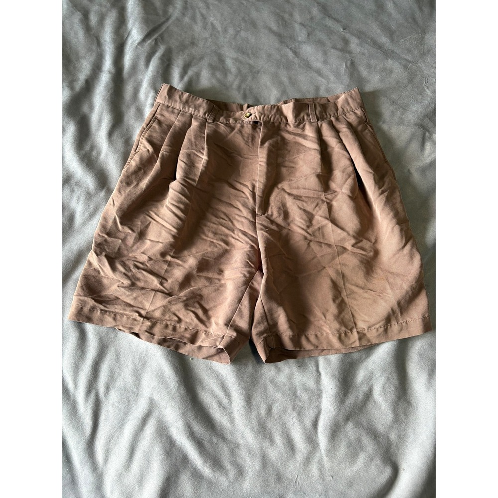 Lynx Mens Pleated Golf Shorts Tan Brown Size 34 Rayon Blend Vintage Style Casual